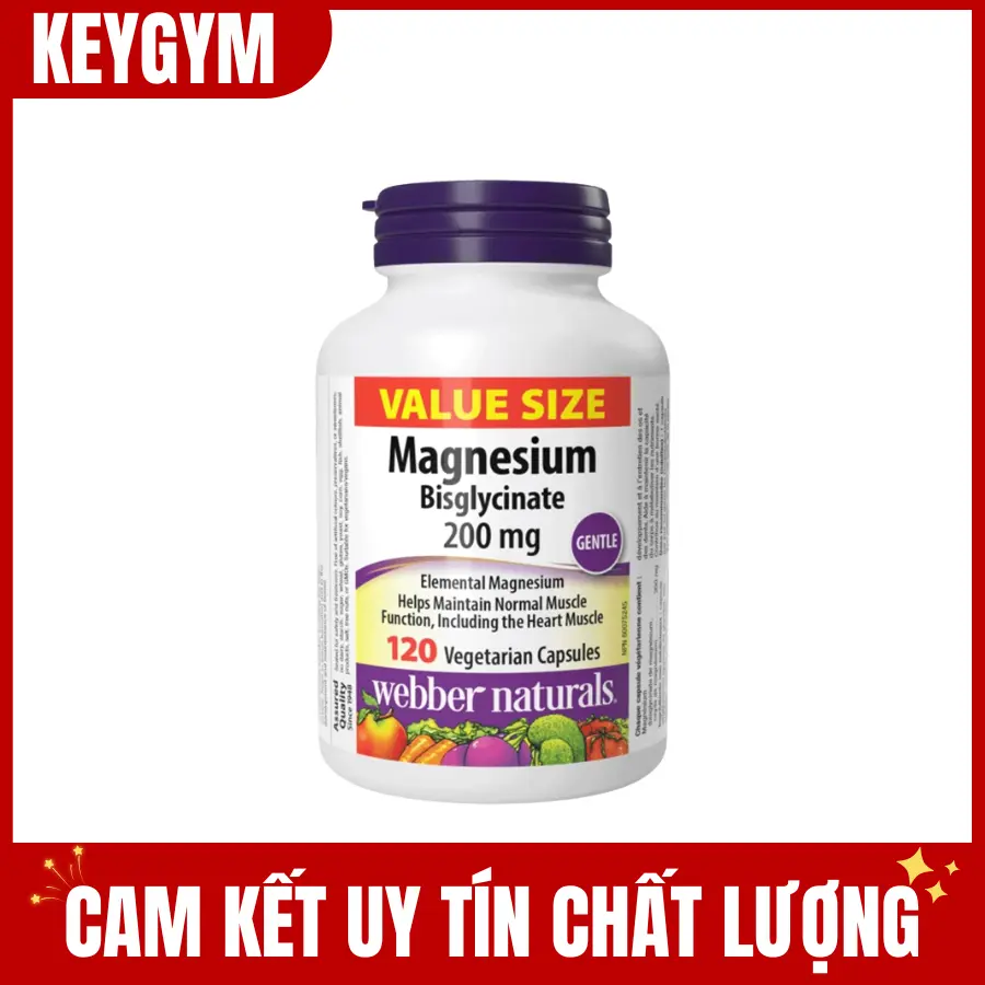 [HÀNG CÔNG TY] Viên uống bổ sung Webber Naturals Magnesium Bisglycinate 200mg, 120 Viên - Keygym