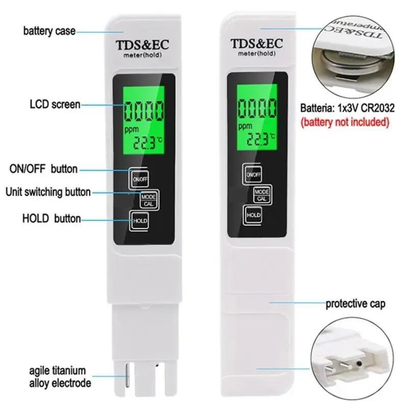 3 In 1 Water Quality Detector Pen, Household Drinking Water EC Meter, Temperature Conductivity TDS Test Pen 3