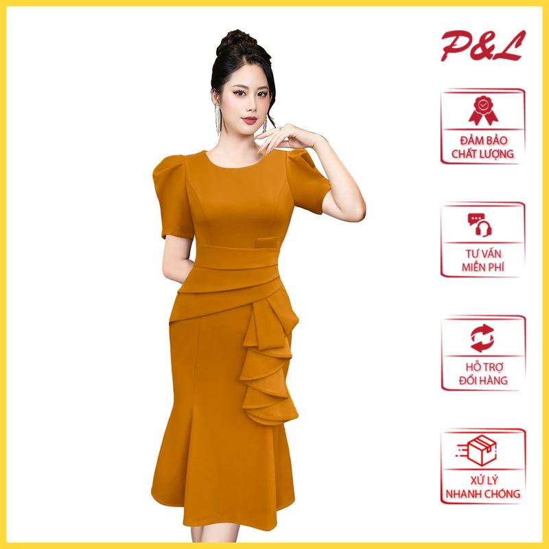 Váy Đầm Dự Tiệc Trung Niên Thiết Kế Cao Cấp Cổ Tròn Dáng Ôm Đuôi Cá PL065