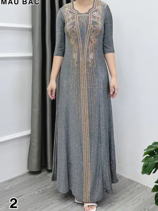 Đầm MAXI dạ hội trung niên chất nhũ kim sa co giãn cực tốt cho mẹ dự tiệc sang trọng bigsize 80KG - M531 4
