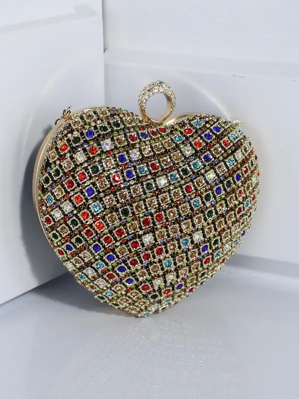 Women's Elegant Rhinestone Decorated Heart Shaped Evening Bag, Exquisite Chain Strap Crossbody Bag, Trendy Versatile Shoulder Bag for Party Decoration 6