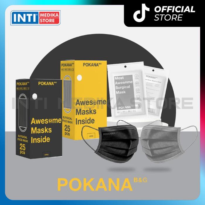 Gambar POKANA - Masker Earloop 3 Ply Premium | Masker Medis Surgical Black Grey - Grey dari INTI MEDIKA STORE Kota Bandung Tokopedia