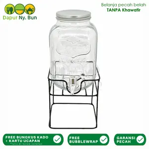 Dispenser Air Minum Toples Kaca 4 Liter Plus Kran dan Stand Besi