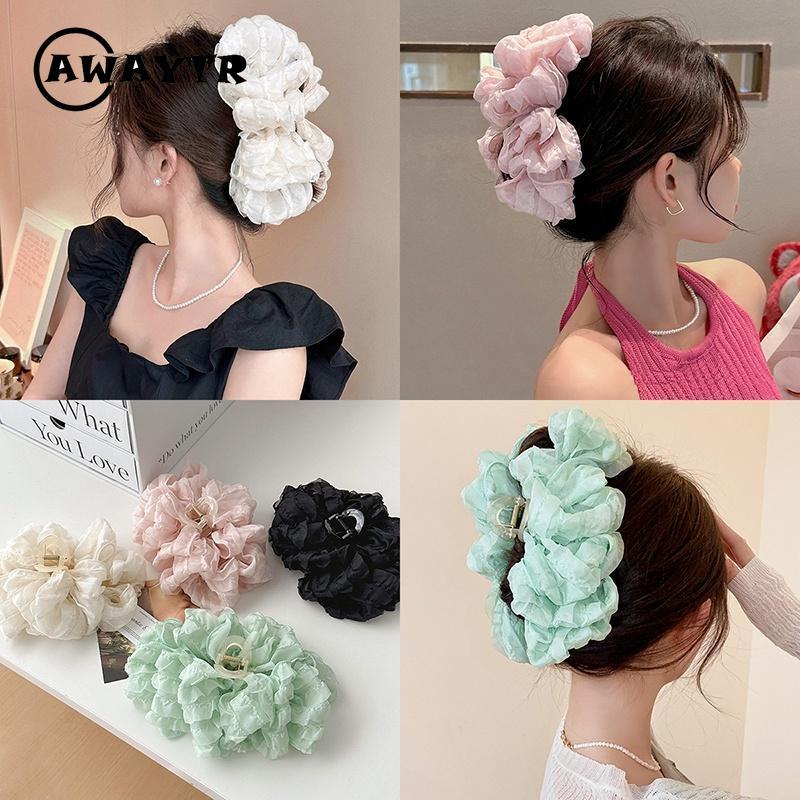 Kẹp Tóc Càng Cua Lớn – Nơ Voan Xếp Tầng Thanh Lịch, Giữ Chặt Cả Ngày, Phụ Kiện Tóc Hot Trend Cho Nữ