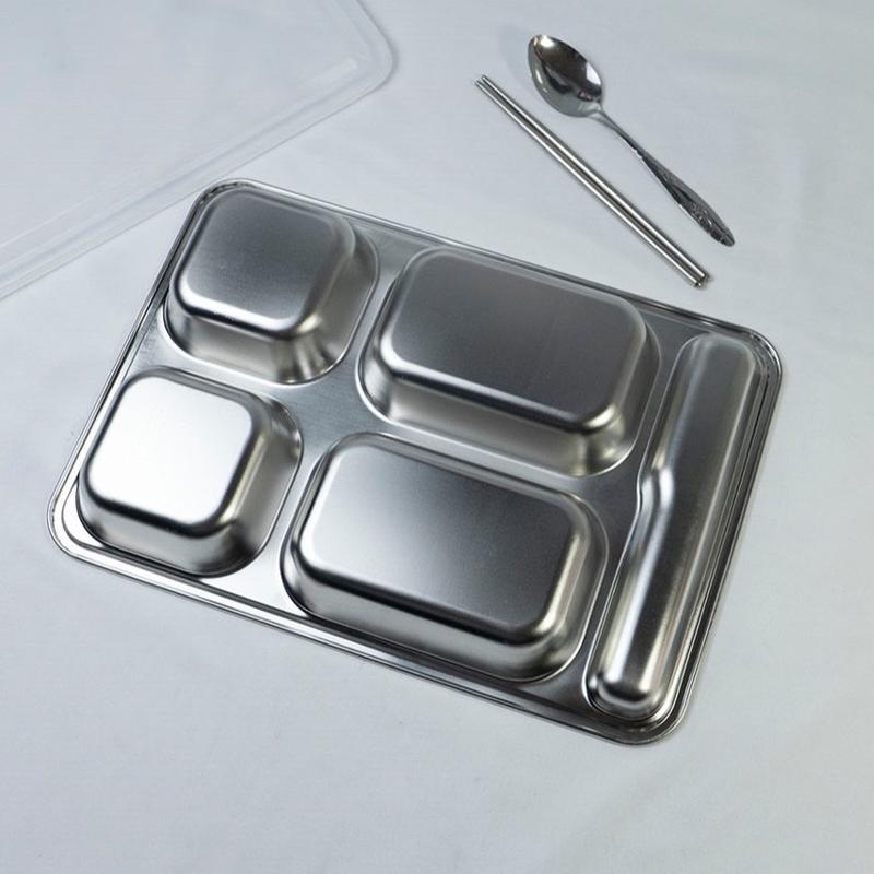 Khay cơm inox 4 ngăn, có ngăn đựng đũa - Inox 201 5