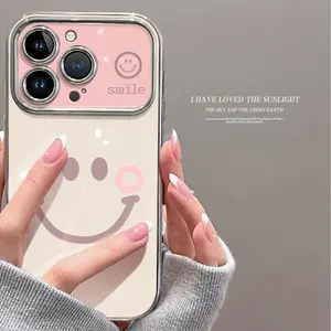 Case untuk iPhone 17 16 11 pro max plus 15 14 16 Plus XR 13 12 PRO 7 6 8 7+ 6+ 8+ Xs Max Casing ponsel anti jatuh bermotif wajah tersenyum lucu dan sederhana DZ0492