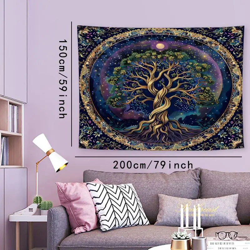 Tree Of Life Pattern Tapestry, 1 Count Aesthetic Wall Hanging Decor, Wall Hanging Tapestry for Home Bedroom Office Decor, Gift for Friend 3