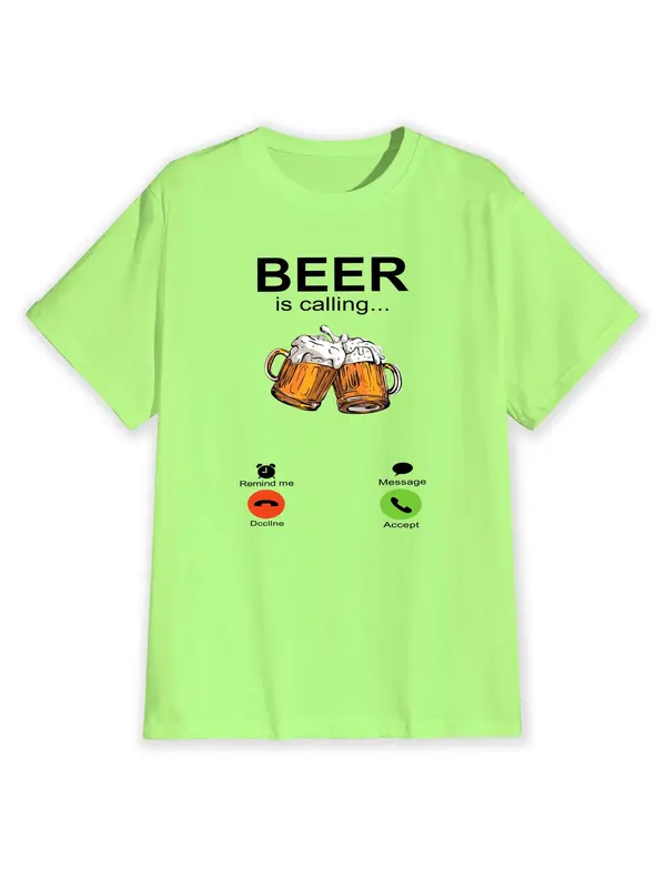 Men's Beer & Letter Graphic Round Neck Tee, Casual Comfy Regular Fit Short Sleeve T-Shirt for Summer, Knitting Top for Men, Graphic Tees 3