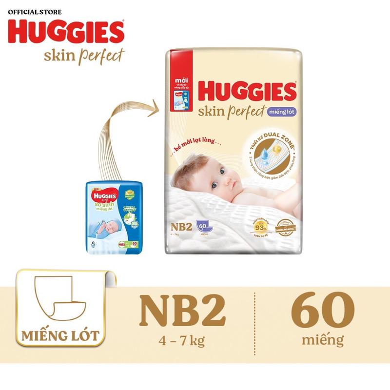 Miếng lót sơ sinh Huggies Skin Perfect NB2 cho bé từ 4-8kg Voi Bỉm tả lót