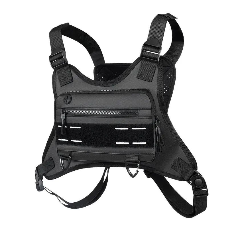 Water Resistant Sports Chest Bag, Breathable Chest Bag with Reflective Velcro & Hook, Multi-use Outdoor Vest Bag for Running Cycling Mountaineering 0