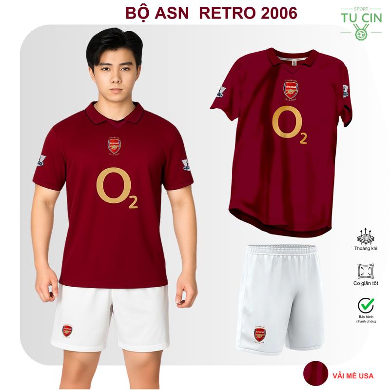 BỘ QUẦN ÁO BÓNG ĐÁ RETRO 2006 ARSENAN ĐỎ ĐÔ NAM NỮ CHẤT VẢI MÈ USA CAO CẤP. TUCIN SPORT Top Trang Phục THỂ THAO ÁO ĐÁ BANH RETRO