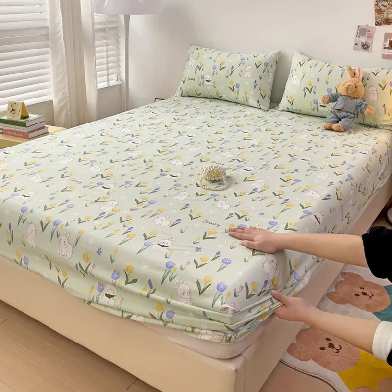 Bộ ga gối 3 món bọc đệm cotton đũi, ga giường đũi cotton kèm 2 vỏ gối chất liệu mềm mại 4