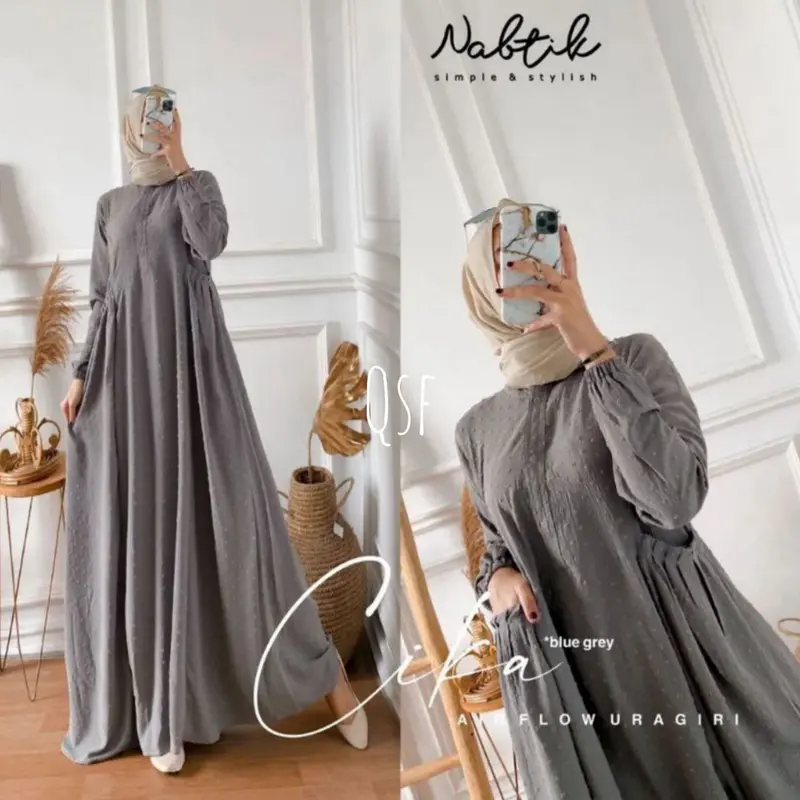 Dauni Store Gamis Terbaru Bahan Crinkle Airflow Polos Mewah 2023 Hitam Putih Navy Cokelat Kantong Lembut Muslim Panjang Kancing Dress Samping Tebal 1