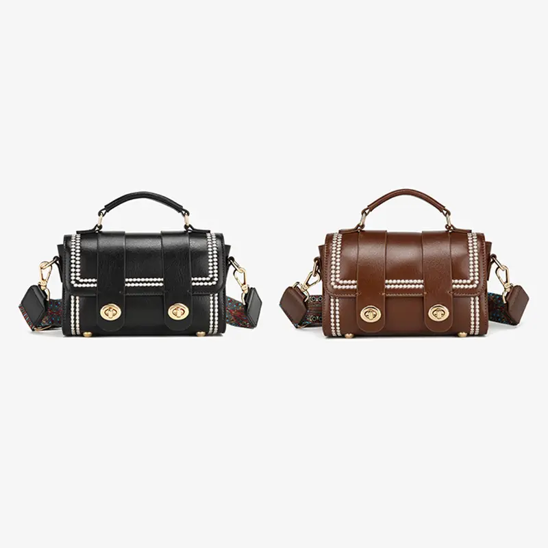 High-Grade Double-Shoulder Strap Genuine Leather Cambridge Bag Niche Retro Women's Bag Light Luxury All-Match Casual Portable Messenger Bag