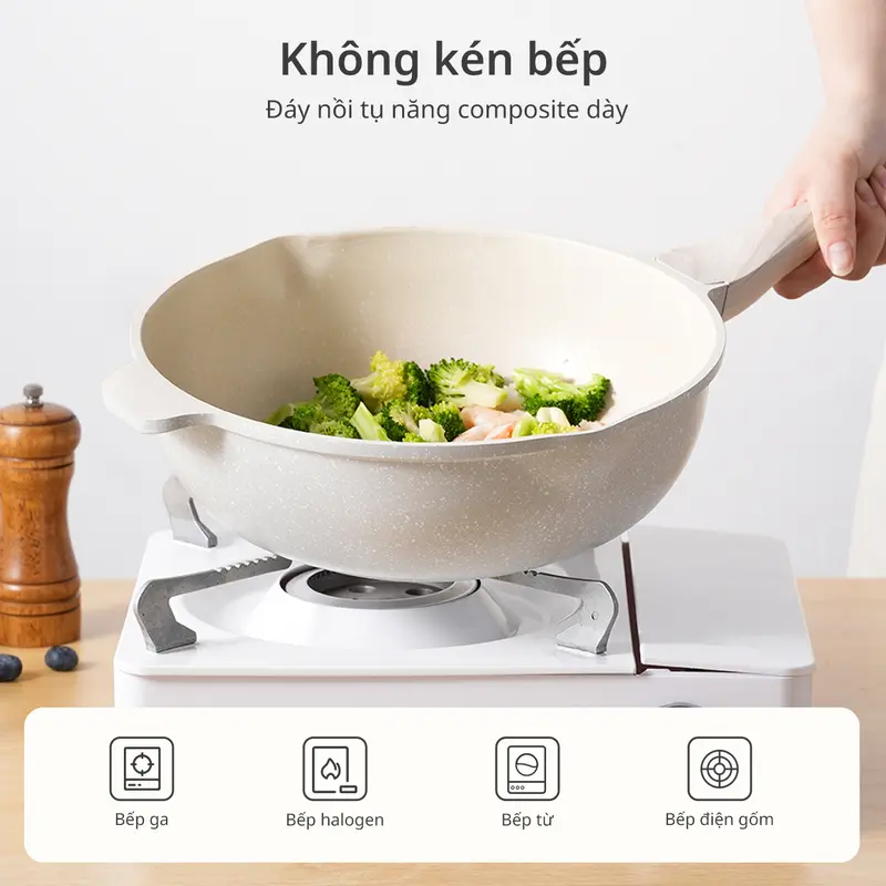 InssaVN Bộ nồi chảo 4 món chống dính 18cm/24cm/24cm/28cm GUOJ030, chiên xào nấu tiện lợi phù hợp mọi loại bếp 4