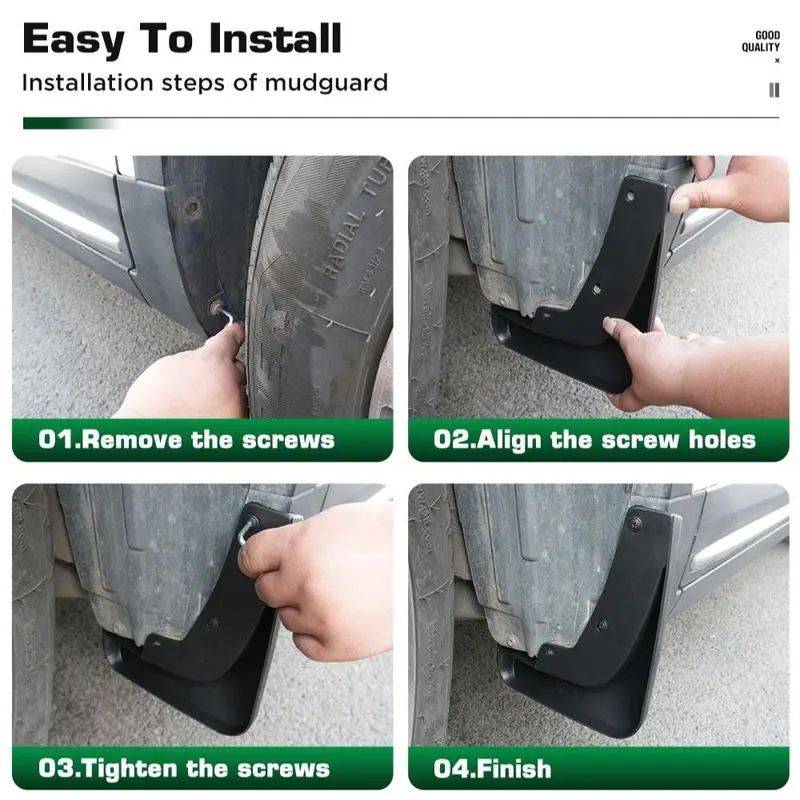 4-Pack Mud Flaps Splash Guards – For Toyota Highlander 2020-2021, Black, Direct Fit, No Side Skirt 6 thumbnail image