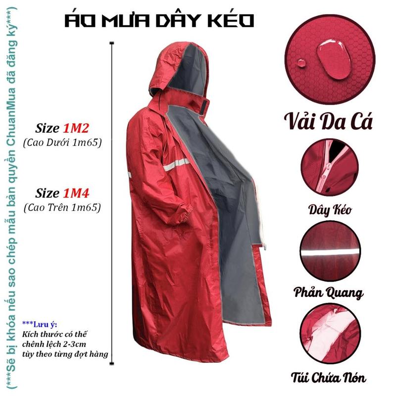 Áo Mưa Dây Kéo Bít Hông Cao Cấp KOJMAC 1 Người Mặc ( Áo Mưa Măng Tô Viền Phản Quang 2 Lớp Vải Da Cá Có Túi Giấu Mũ ) feel  áo mưa