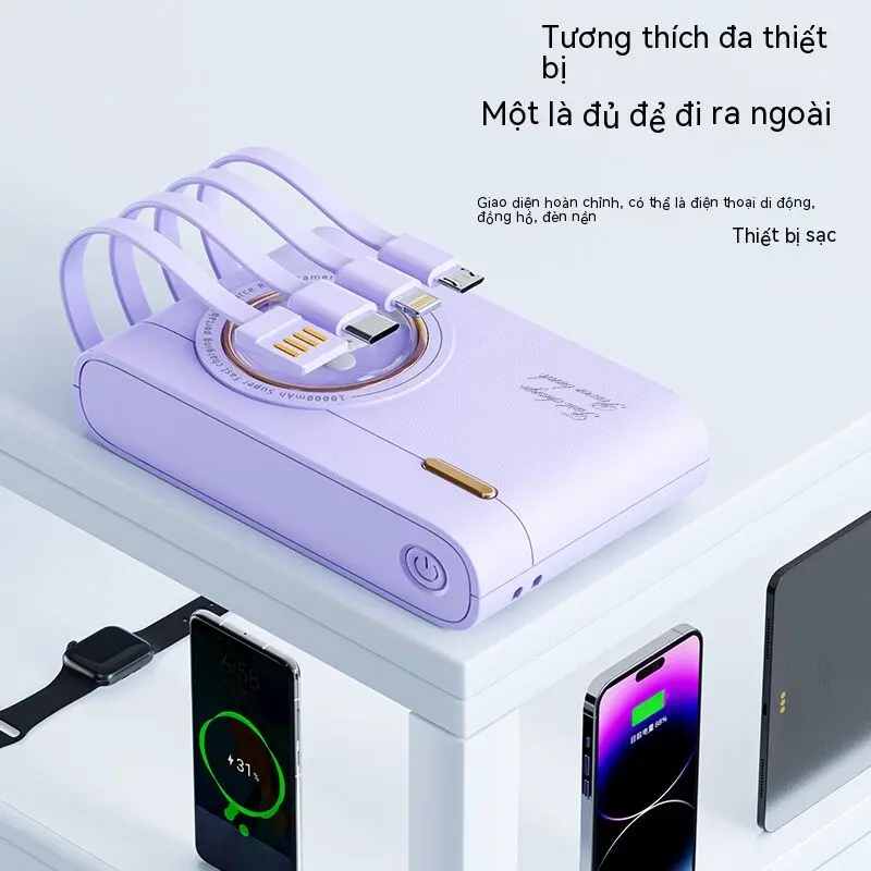 Sạc Dự Phòng Mini, Chính Hãng, Dung Lượng 20000mah, Hỗ Trợ Sạc Nhanh, Thiết Kế Camera, Tích Hợp 4 Cáp, Tương Thích Với iPhone, Remax, Xiaomi, Huawei 2