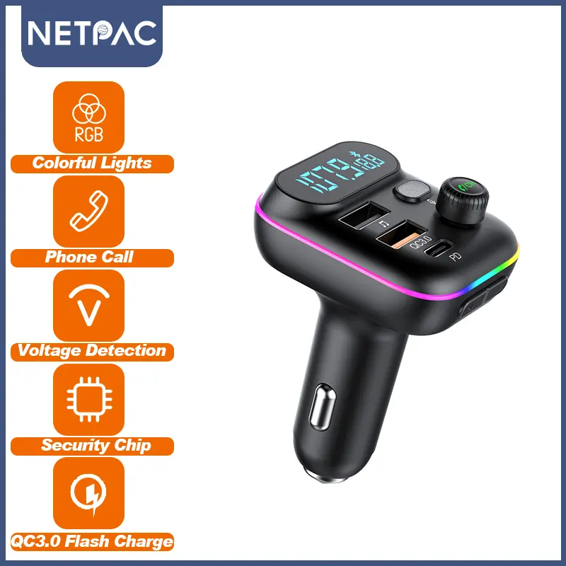 NETPAC Car Bluetooth MP3 Fast Charging Wireless Audio Receiver Car Charger LED FM&Calling Transmitter 0
