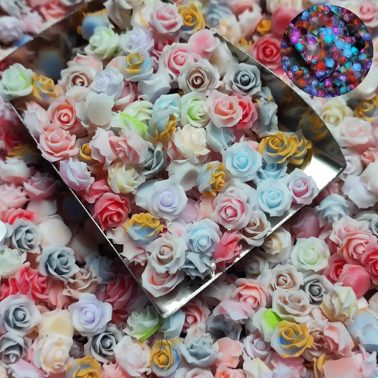 DIY ดอกกุหลาบควีน8มม.ถุง45ชิ้น ดอกไม้เรซิ่นเรืองแสง มีแบบให้เลือกมากมาย สินค้าพร้อมส่ง