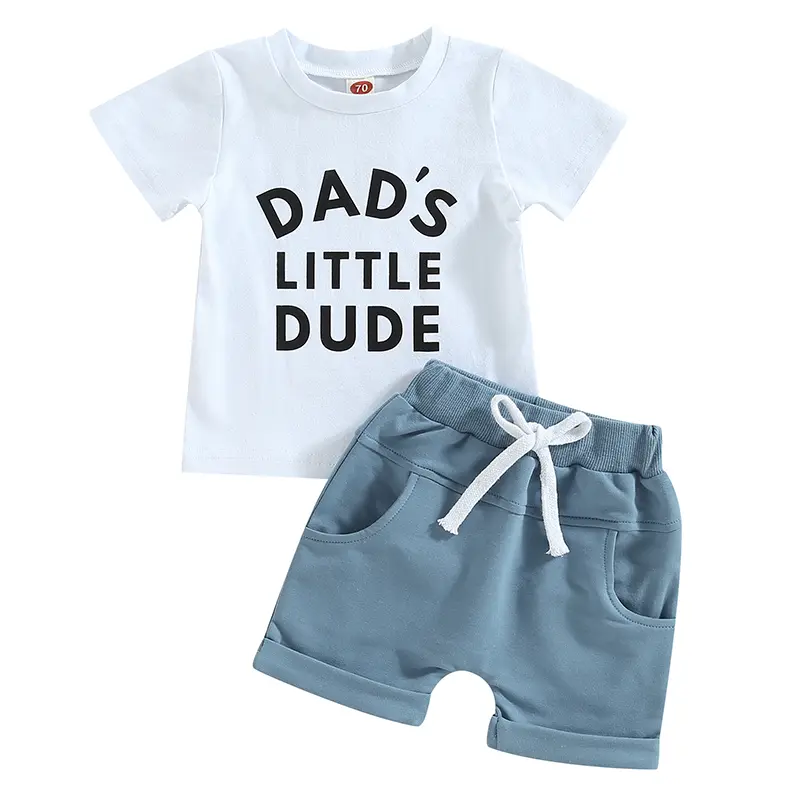 Kid Boys Clothes, Short Sleeve Round Neck Letters Print Loose Shirt + Drawstring Short Pants