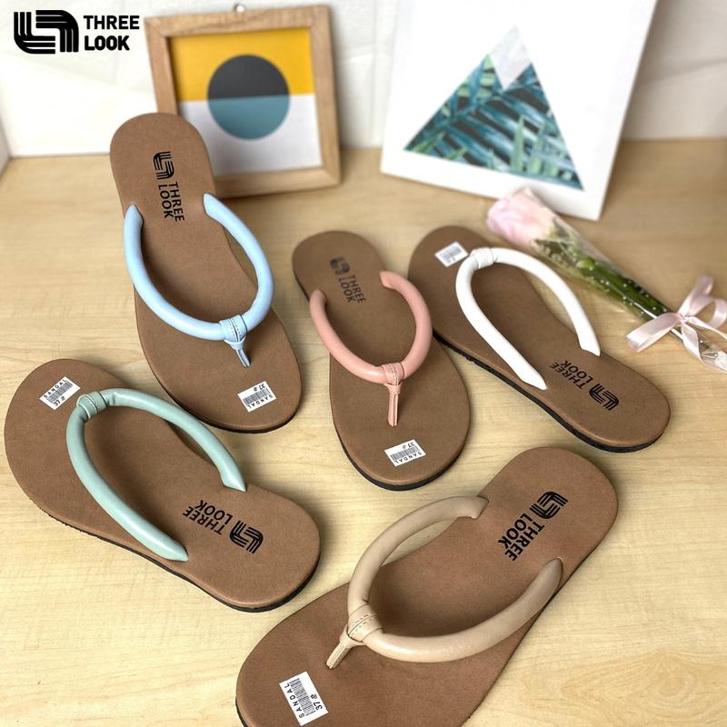 Product Introduction of Sandal Wanita Jepit Teplek Flat Kekinian Karet Kulit Sintetis Threelook - Jamilah Pink Putih 27