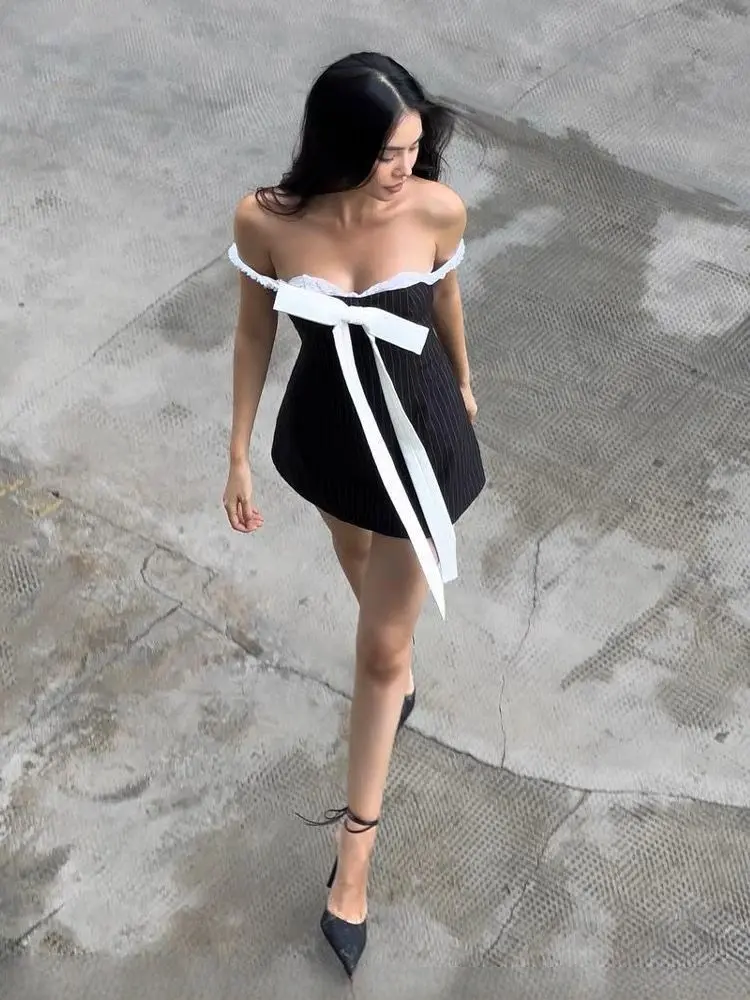 Váy Tuytsi Kẻ Có Nơ  - Liberal Garment Dress Đầm