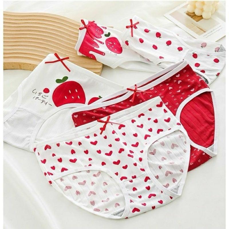 Gấu đỏ TH019 - Combo 5 quần dâu tim đẹp, chất tăm có lót kháng khuẩn giá siêu yêu - quần dễ thương Nữ Women Kem Quần Lót quần lót nữ