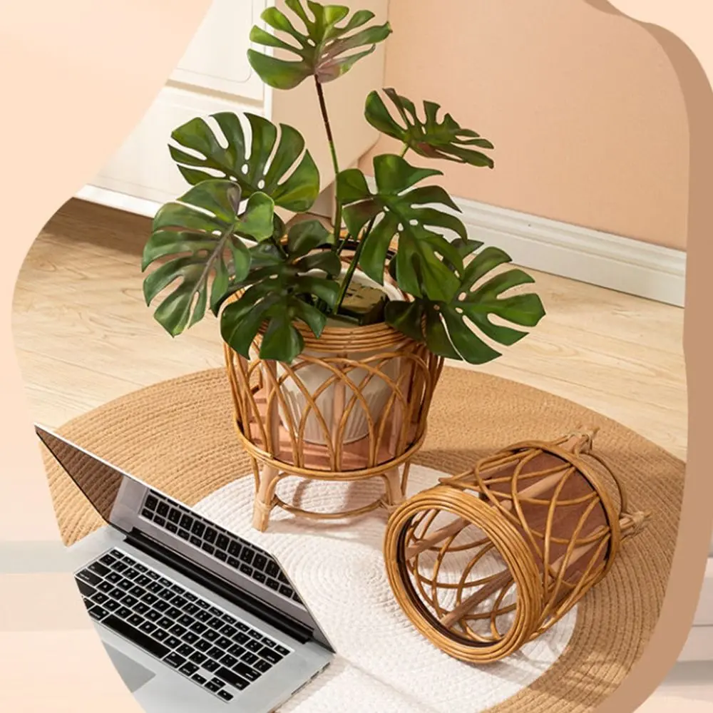 Nordic Style Plaited Flower Basket with Legs Ins Flower Pot Shelf Plant Stand Home Garden Decorations