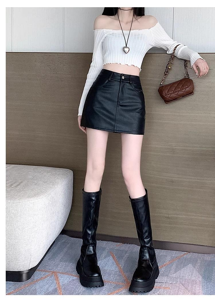 Product Introduction of 2025 Black PU Leather Skirt Skirt Women's New High Waist Versatile A- line Sheath Skirt Pantskirt 10