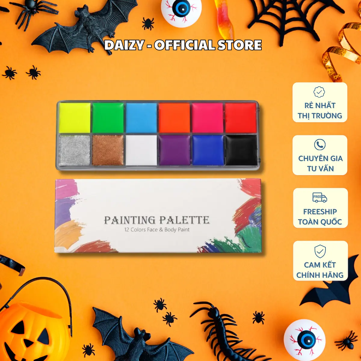 Bảng Vẽ Mặt Huỳnh Quang 12 Màu, Bảng Huỳnh Quang UV Phát Sáng, Màu Vẽ Mặt FACE PAINTING NEON BLACK LIGHT