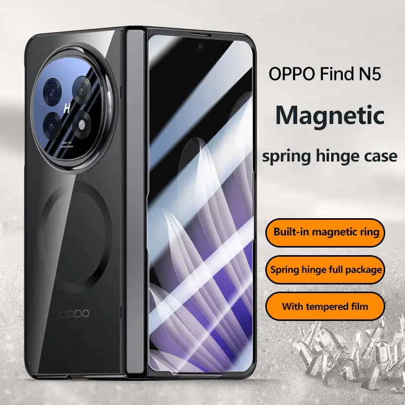 Transparent Electroplate Phone Case For OPPO Find N5 5G FindN5 Magnetic Folding Protective Cover With Tempered Glass