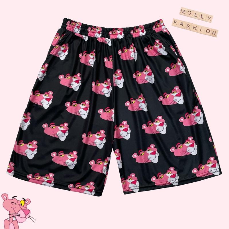 Quần short hoạt hình nam nữ from rộng Unisex báo hồng bst nhiều mẫu quần đùi mặc nhà cartoon Freesize 38-65kg