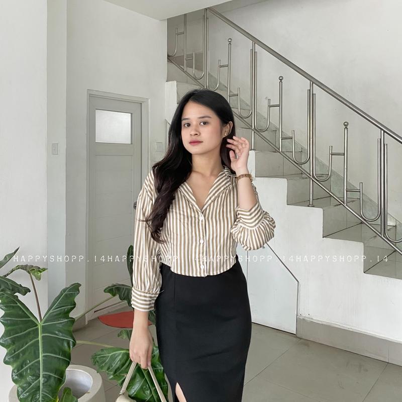 KEMEJA PUFFY / Kemeja Panjang Airflow / Kemeja garis wanita / kemeja crop wanita / kemeja kantor / kemeja wanita crop 3