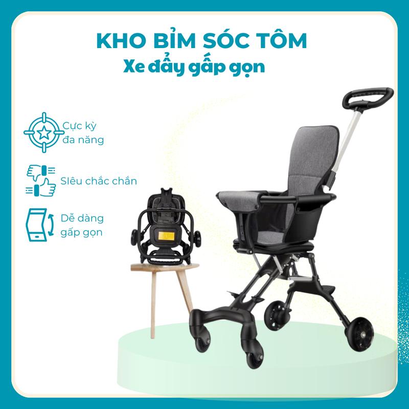 Xe đẩy gấp gọn cho bé hàng có đệm chắc chắn hợp kim nhôm đen xeđẩy truyềnthống
