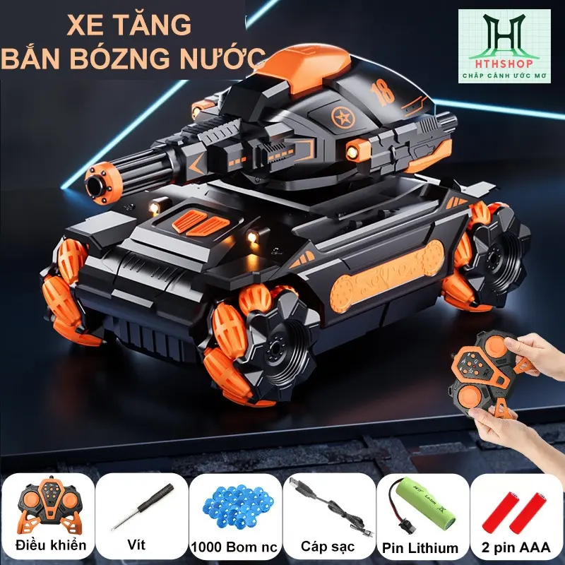 Khai trương: Xe Tăng Loại siêu to (29 x18x17 cm), Đồ chơi trẻ em bé trai, đồ chơi siêu xe tăng, điều khiển từ xa, Bắn bom nước. Pin Sạc, toy Đèn 1
