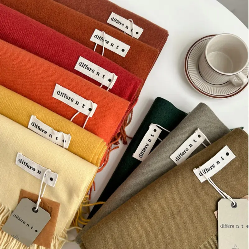Khăn choàng cổ trơn Different tone màu Neutral chất Cashmere dạ Khăn choàng tua rua đa năng ấm áp phong cách Hàn Quốc khan  quang Quàng Cổ Len khan  len muadong 2