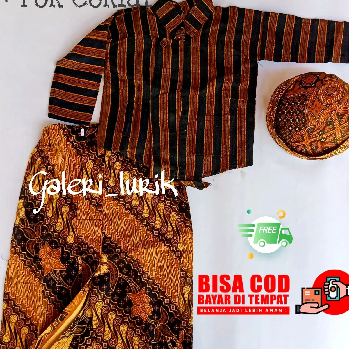 Surjan Lurik Anak Laki SD Baju Lurik Anak Jawa 1 Set-Atasan+Bawahan+Blangkon Setelan