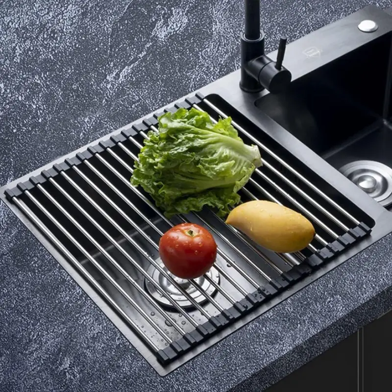 Rak Cuci Piring Lipat Stainless Foldable Kitchen Sink Drain Rack Multifungsi Anti Karat Penyimpanan 0