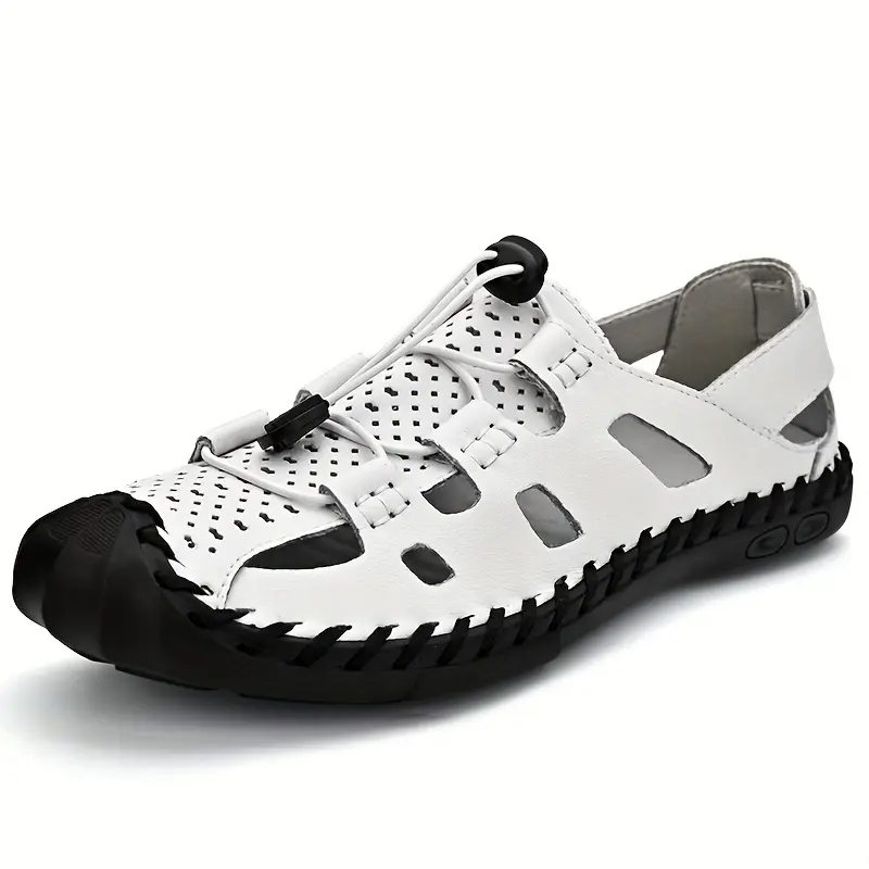 Men's Breathable Hollow Out Sandals, Closed Toe Fisherman Summer Shoes Hiking Beach Shoe Brown Black 4