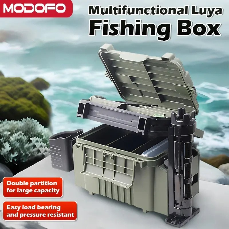 MODOFO Fishing Tackle Box Set Fishing Storage Box large Seated Pole Cup Holder Fishing Kotak Mancing Fishing Accessor