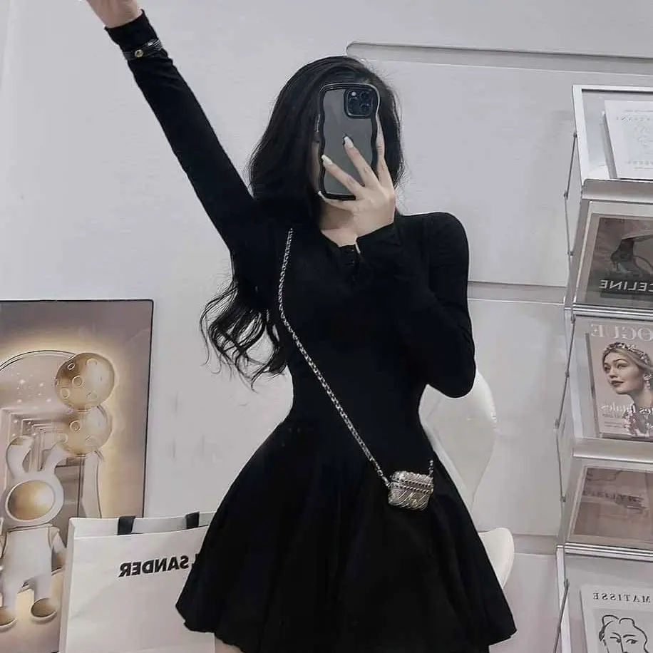 Đầm tay dài xoè thun tâm