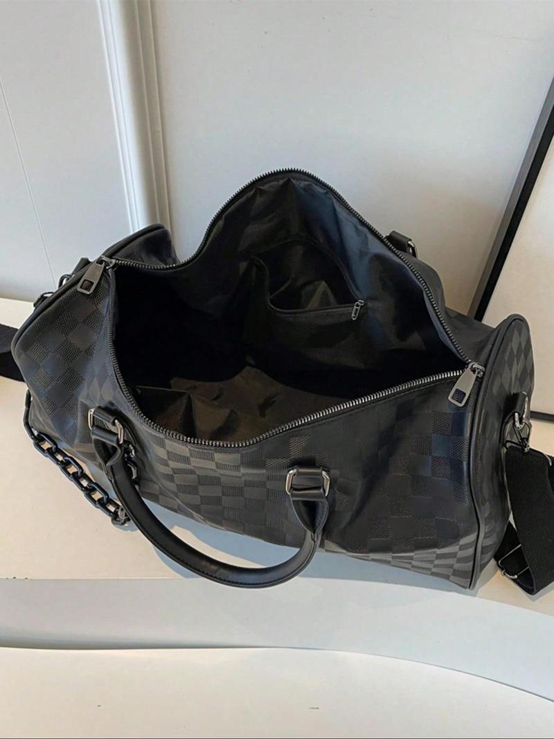 Product Introduction of Fashion Checked Pattern Travel Bag, Casual Versatile Zipper Shoulder Bag for Women & Men, Trendy All-match Bag for Daily Use 4