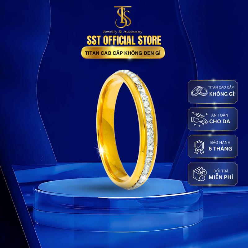Nhẫn đính đá 1 vòng trắng TiTan cao cấp không đen gỉ V1