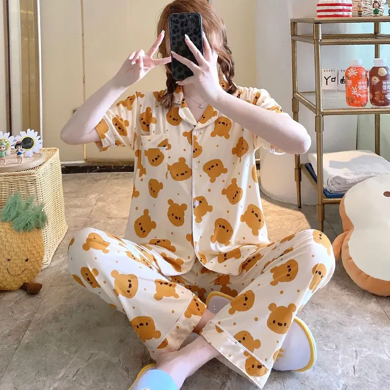 ECHO B23 - BAJU TIDUR PIYAMA SET KEMEJA CP LENGAN PENDEK CELANA PANJANG IMPORT PIYAMA KEMEJA BAJU TIDUR WANITA 6