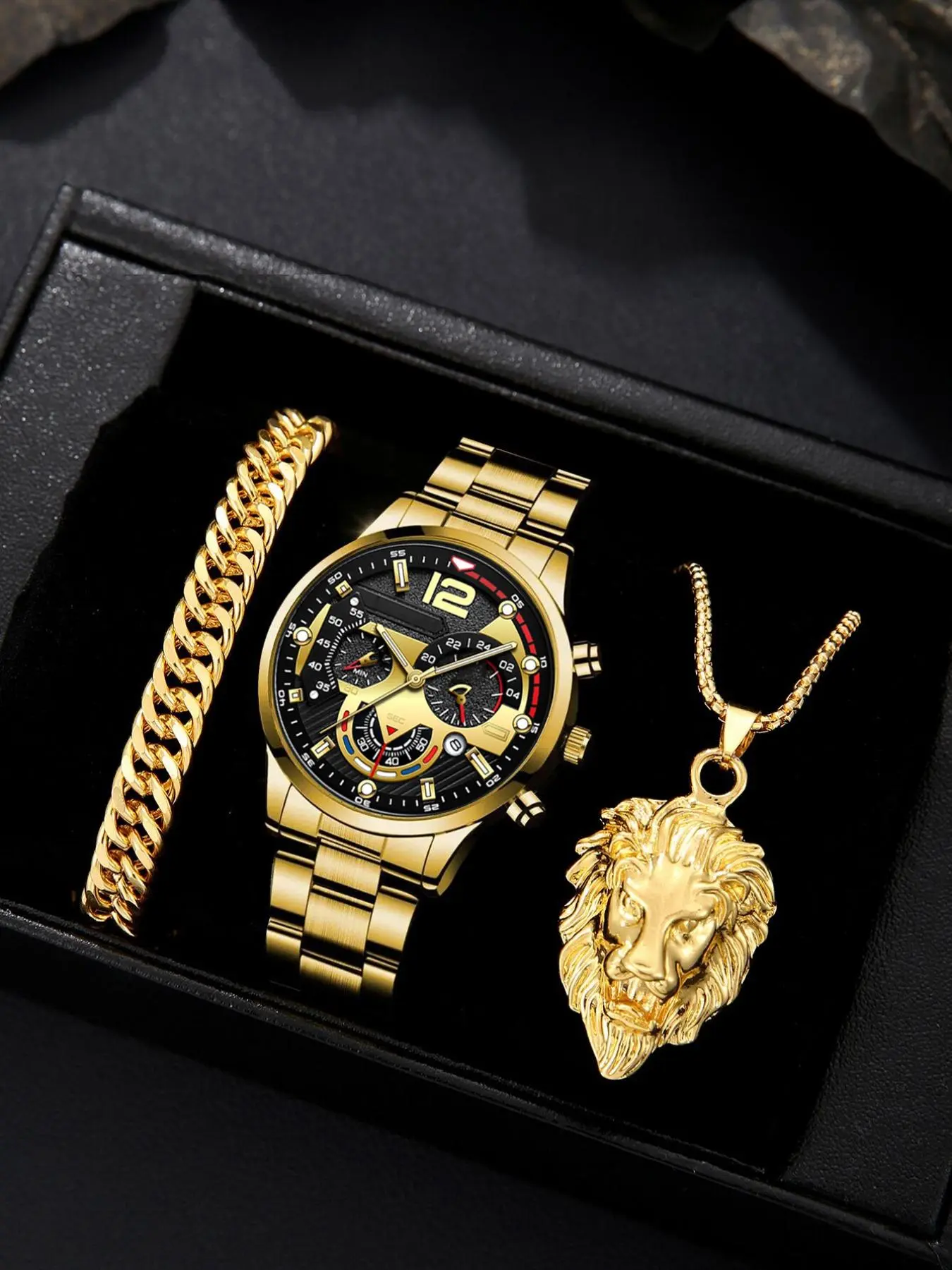 Men's Watch & Bracelet & Pendant Necklace Set, Fashion Watch Set for Party, Daily Decor, Trendy All-match & Exquisite Watch Set for Birthday Gift