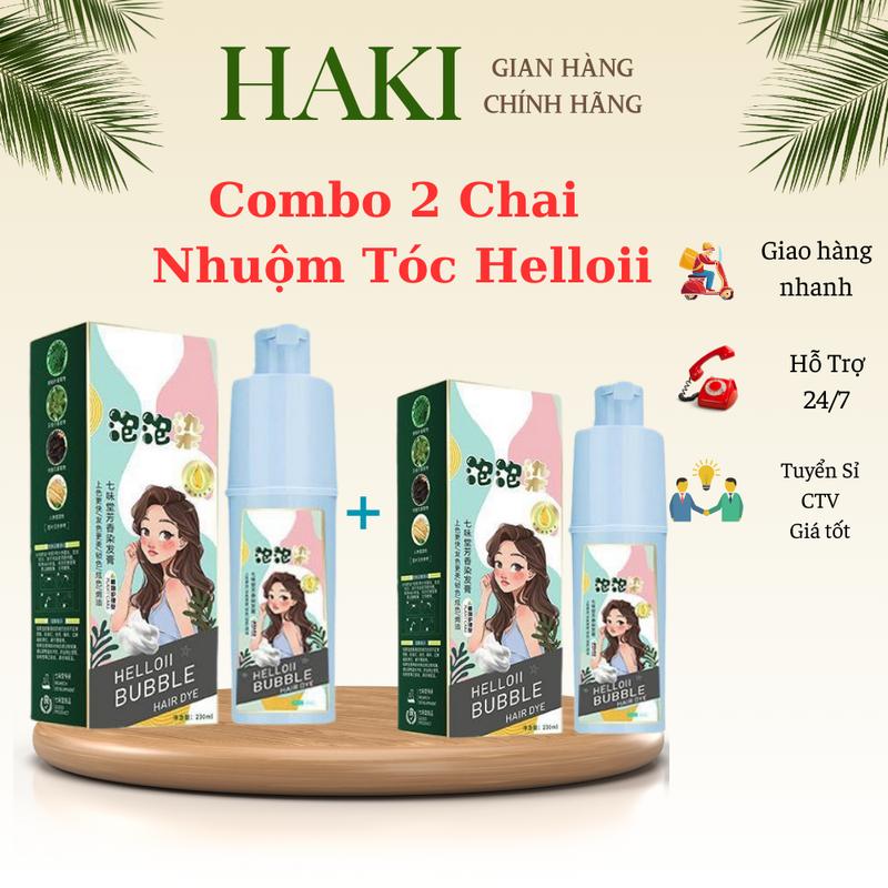 (COMBO) Dầu Gội Nhuộm Tóc Thảo Dược Helloii Bubble Phủ Bạc Tóc Màu Đen, Nâu Hạt Giẻ ( Dung Tích 230ml) Đổi Màu Dưỡng Tóc Đổi Màu Tóc thuốc nhuộm tóc  nâu lạnh dầu gội  thảo dược daugo  identoc thuốc  nhuộm  tóc  màu  nâu
