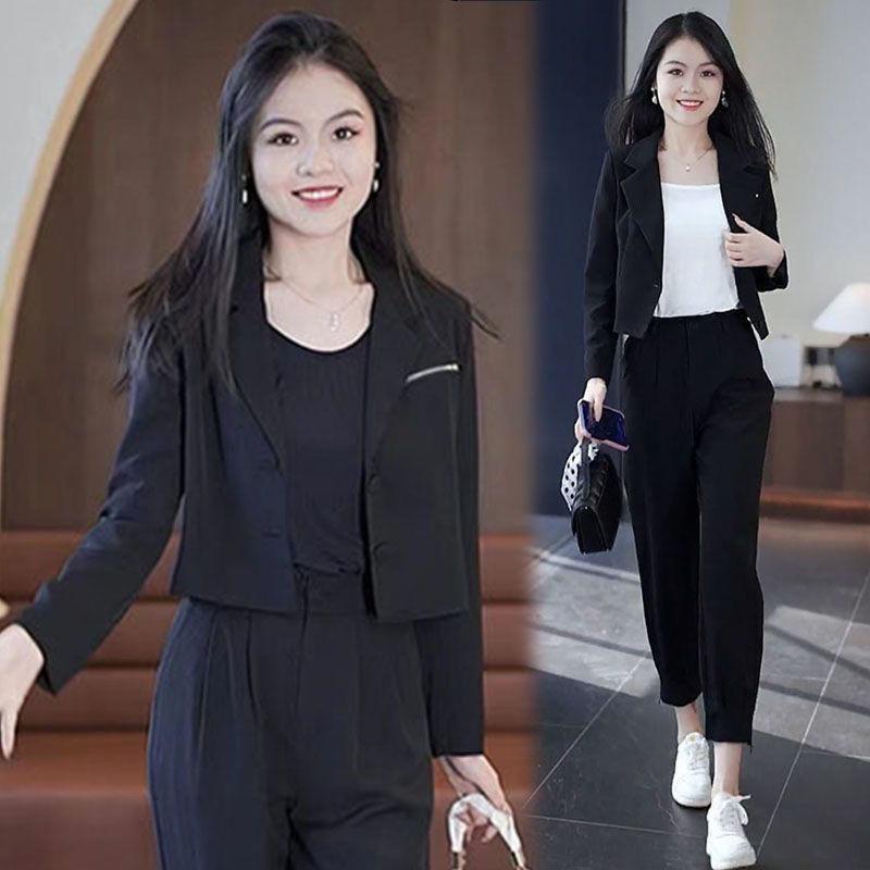 Product Introduction of Đơn / Bộ Đồ Phong Cách Phương Tây Bộ Đồ Lô Hàng Ngắn Phù Hợp Với Phụ Nữ Thời Trang Nhỏ Mới Bộ Đồ Nhỏ Quần Harem Bộ Hai Mảnh Women Áo 9