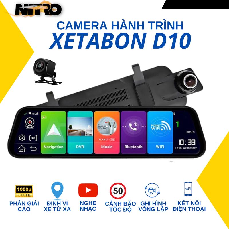 Camera hành trình ô tô kẹp gương D10 màn 10inch FullHD tích hợp cam lùi có Vietmap S2 cảnh báo giao thông BH 12T