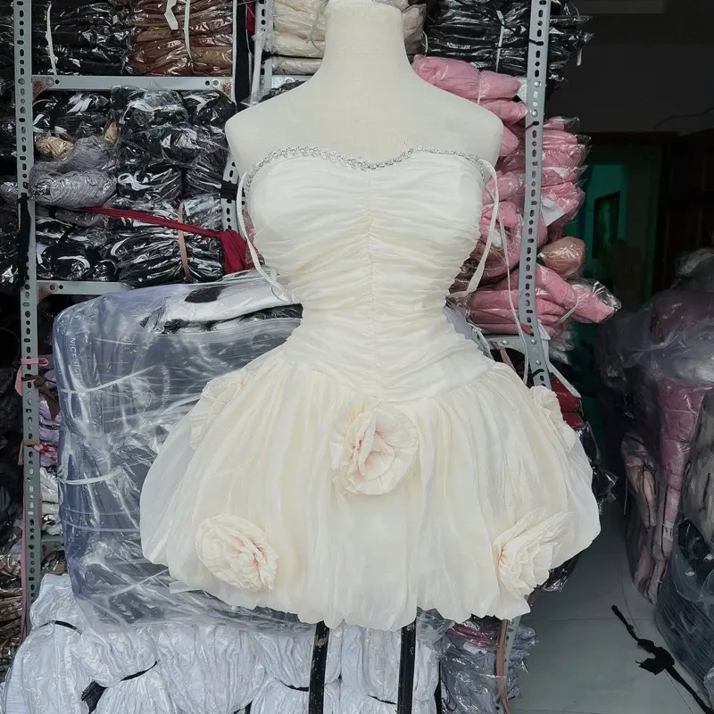 Đầm xòe 2 dây nữ đính hoa đi tiệc sang chảnh đính đá Lolystore dress women 4